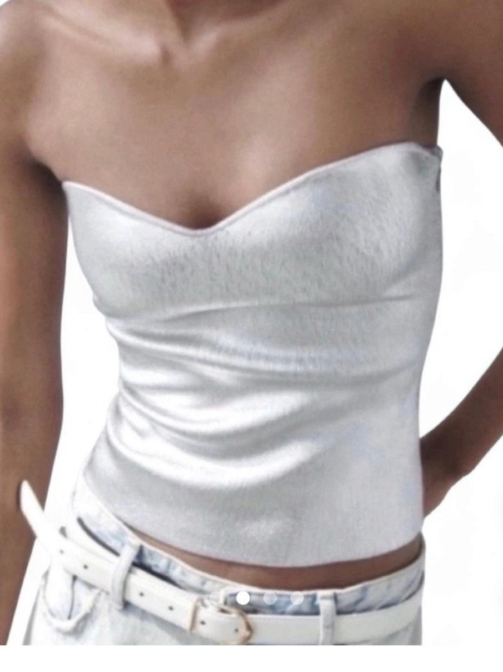 Zara Strapless Metallic Silver Sweetheart Bustier Top